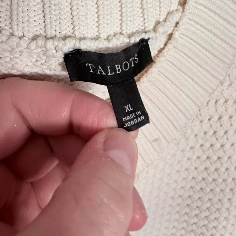 Talbots Textured Mockneck Cardigan | Ivory | Size XL | Button Front Sweater